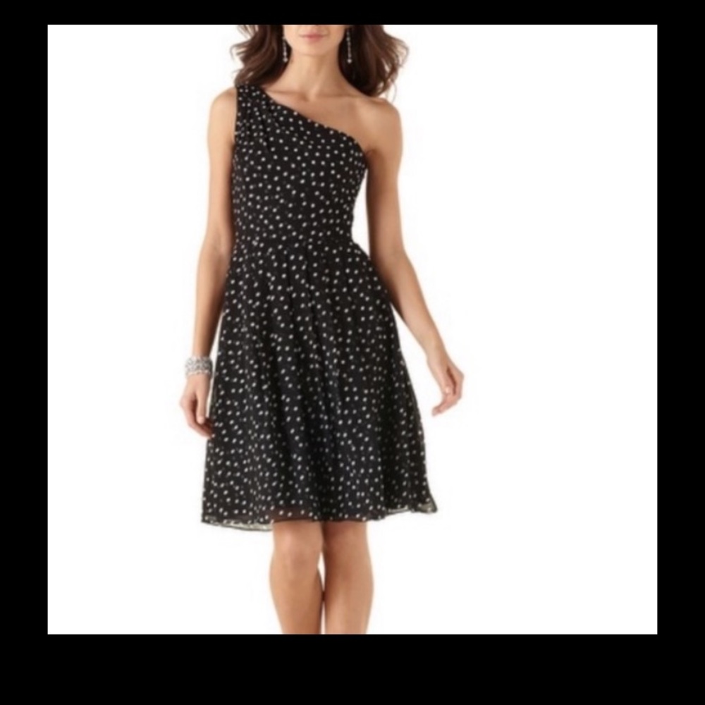 White House Black Market One Shoulder Black & White Polka Dot  Dress Siz… - Picture 11 of 11